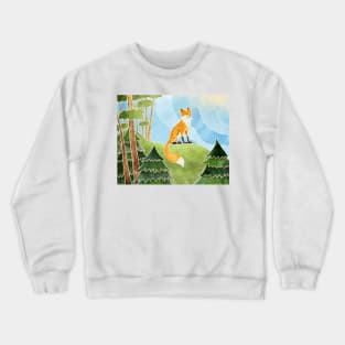 Cute Fox Smiling on a Hill in the Sun, Batik silk painting style Crewneck Sweatshirt